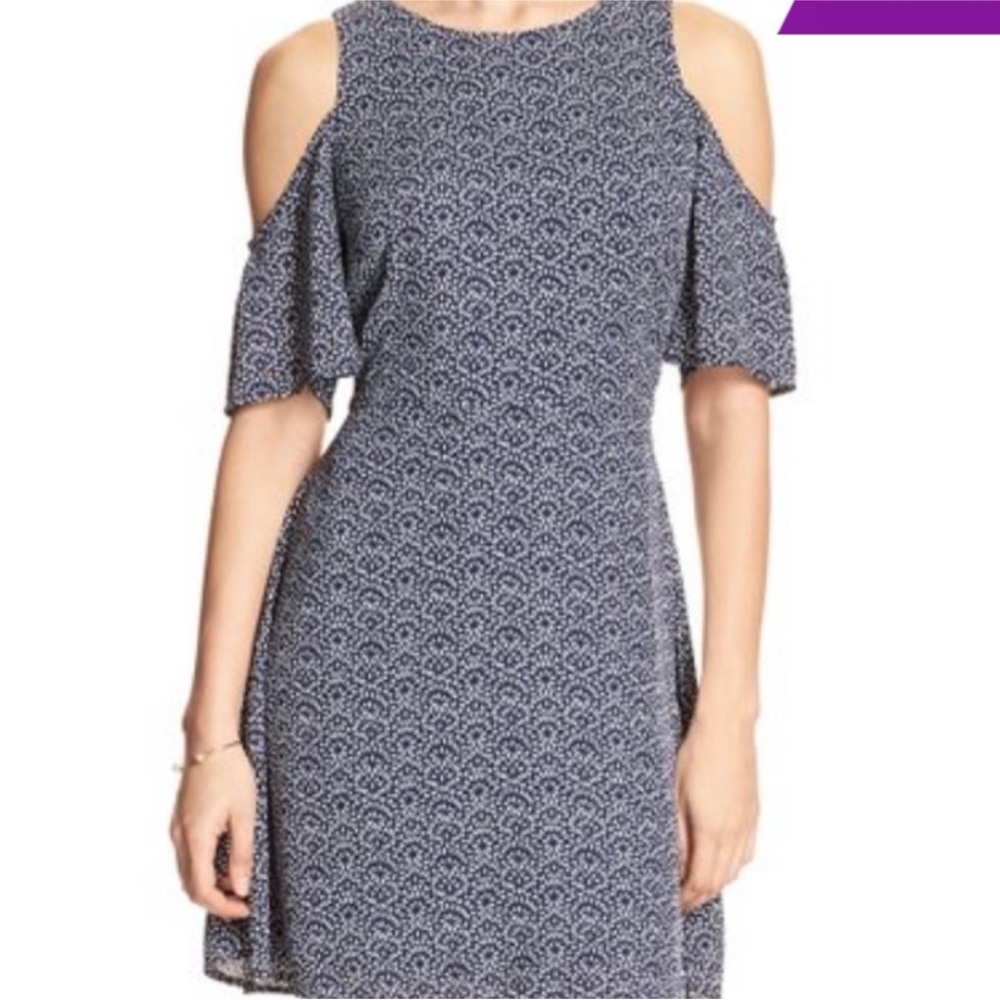 Banana Republic Navy Patterned Cold Shoulder Dress